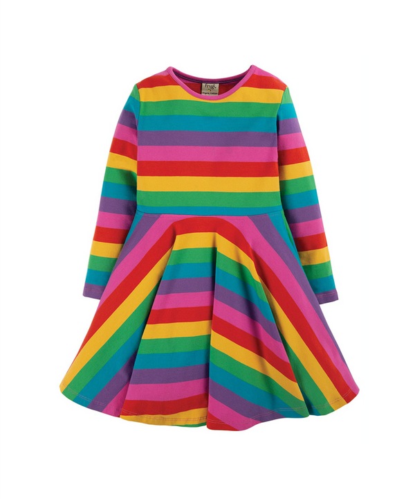 Frugi Organic Sofia Skater Dress - Foxglove Rainbow Stripe