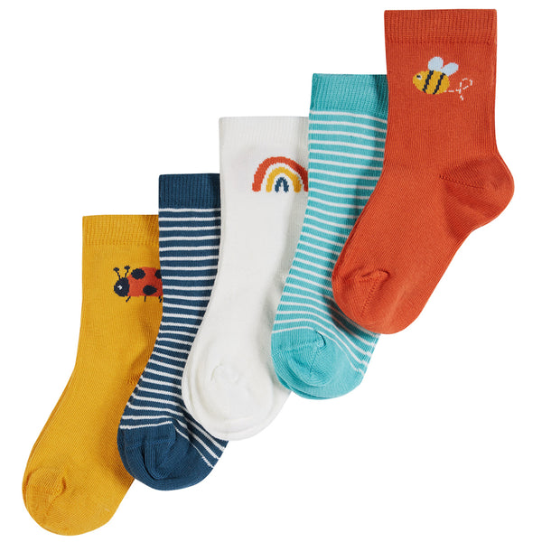 Frugi Organic Finlay Socks 5 pack - Rainbow stripe Multipack - Baby goes Retro