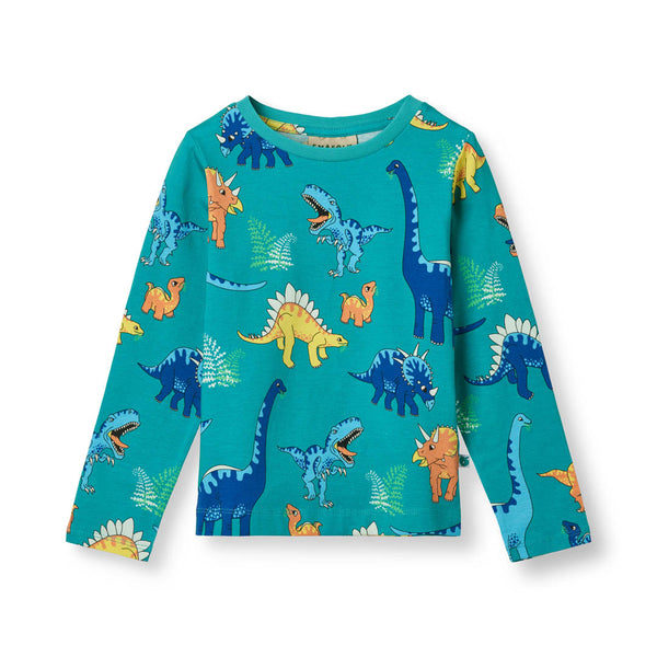 Smafolk Teal Long Sleeve Dinosaurs Top