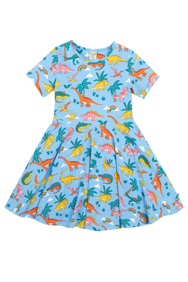 Frugi Sunshine Skater Bluebird Dinoland Dress