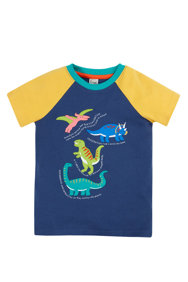 Frugi Renny Raglan Navy Blue/Dino T-Shirt