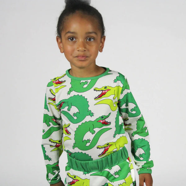 Smafolk Organic Kids l/s Tee - Crocodiles - Cream - Baby goes Retro