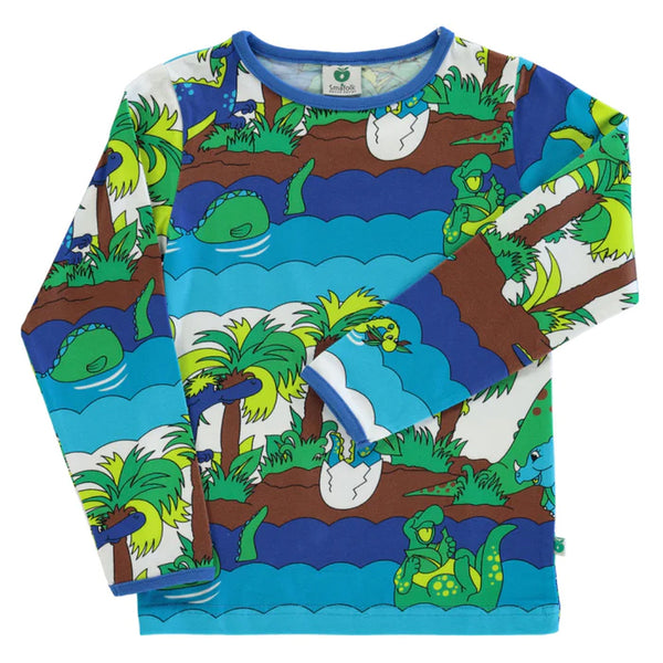 Smafolk Organic Kids l/s Tee - Dinosaurs - Blue Atoll - Baby goes Retro