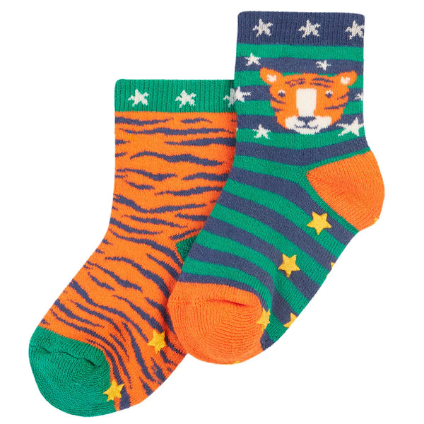 Frugi organic Grippy Socks 2 pack - Tiger Multipack