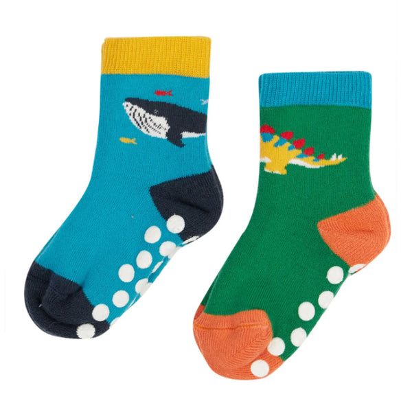 Frugi Organic Grippy Socks - Whale/Dino (2 pack) - Baby goes Retro