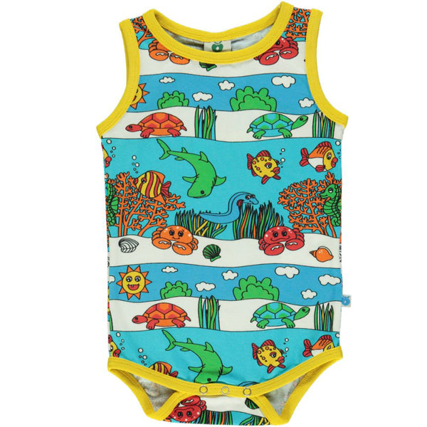 Smafolk Organic Sleeveless bodysuit with Underwater print - Ocean Blue - Baby goes Retro