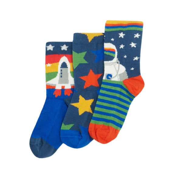 Frugi Organic Rock My Socks 3 Pack - Space multipack