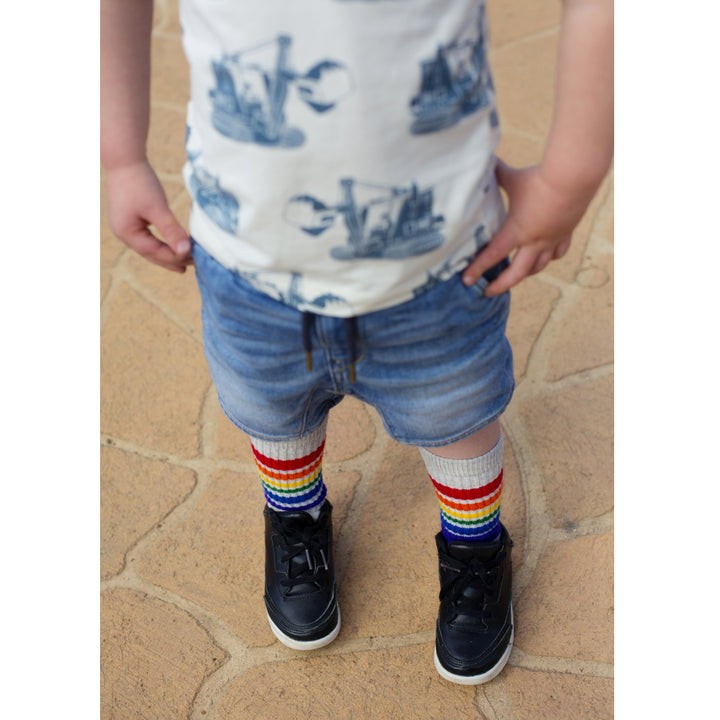 10" Baby/toddler Rainbow Striped Tubes - Grey, socks, Pride Socks, Baby goes Retro - Baby goes Retro