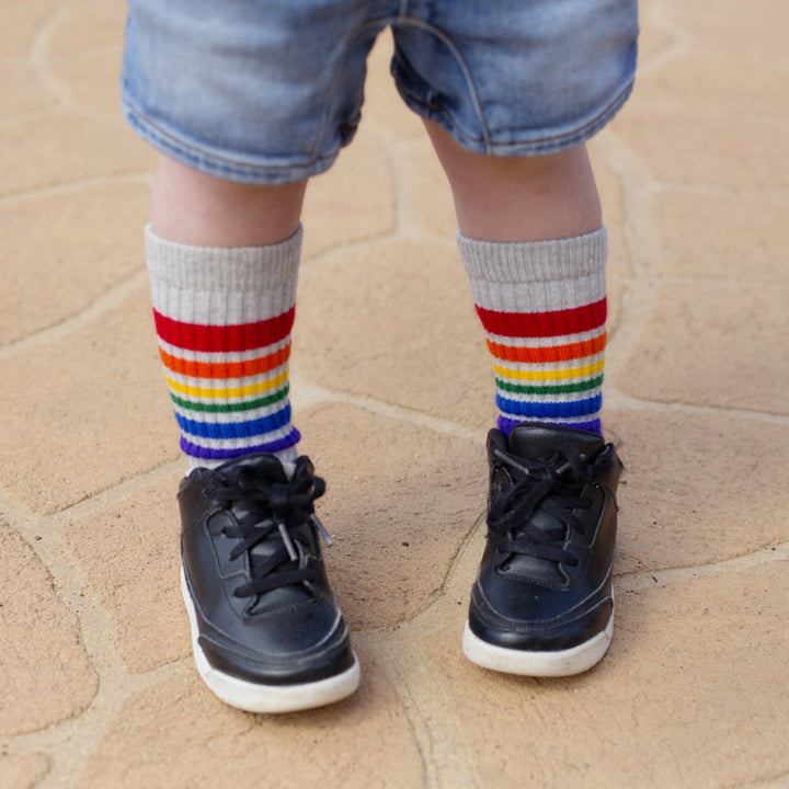 10" Baby/toddler Rainbow Striped Tubes - Grey, socks, Pride Socks, Baby goes Retro - Baby goes Retro